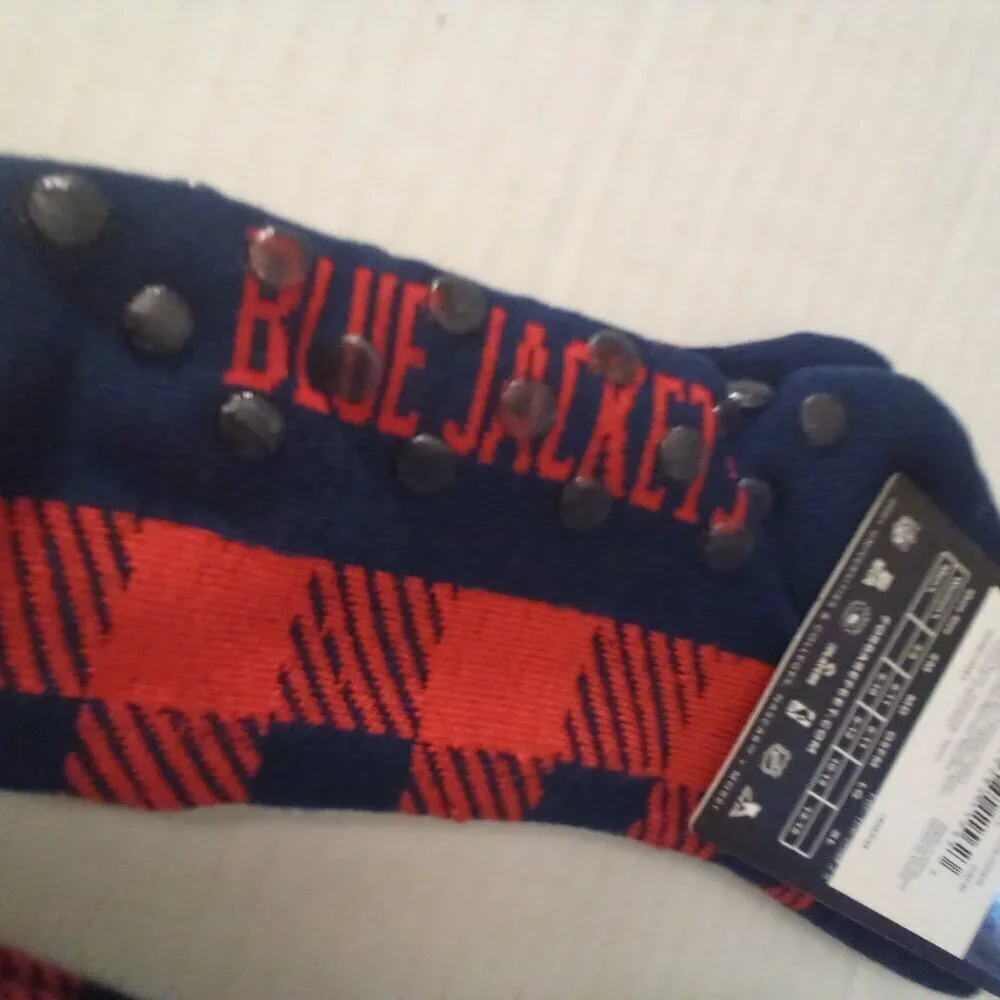 NHL Columbus Blue Jackets 2 Socks OSFM One Size For Bare Feet Plaid Red Blue